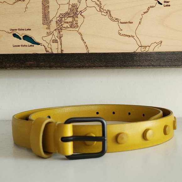 Jil Sander Genuine soft Leather saffron yellow studded belt Sz 80 Italy - Picture 3 of 10